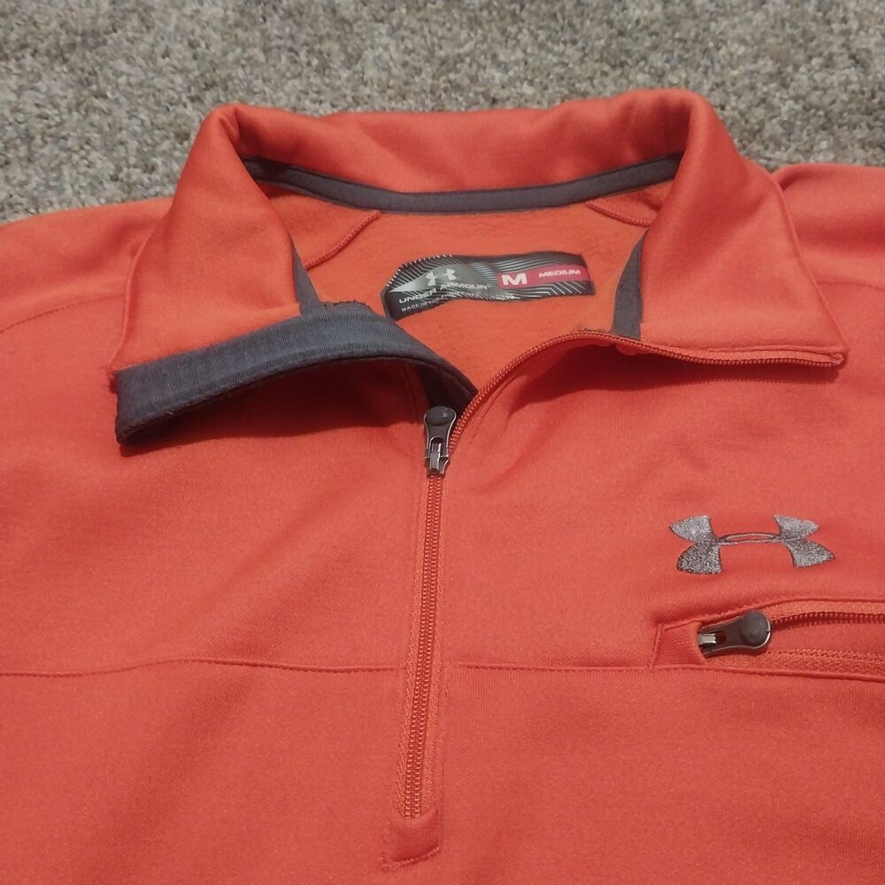 Under Armour ColdGear 1/4 Zip Pullover Men’s Medium Red Gray Fleece Lined